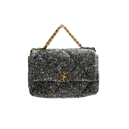Used CHANEL Tweed Chanel 19 Handbag Black White