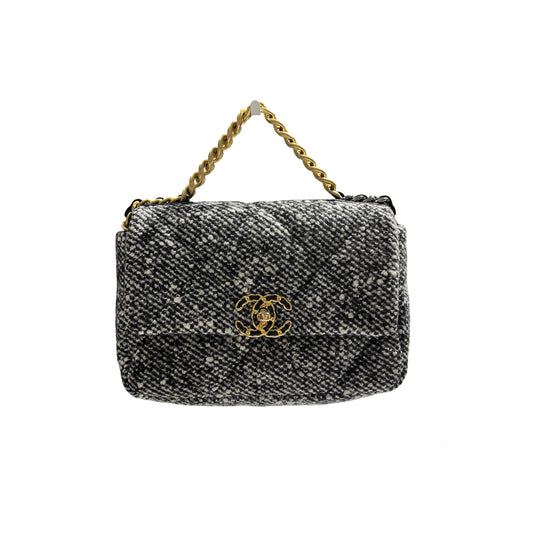 Used CHANEL Tweed Chanel 19 Handbag Black White