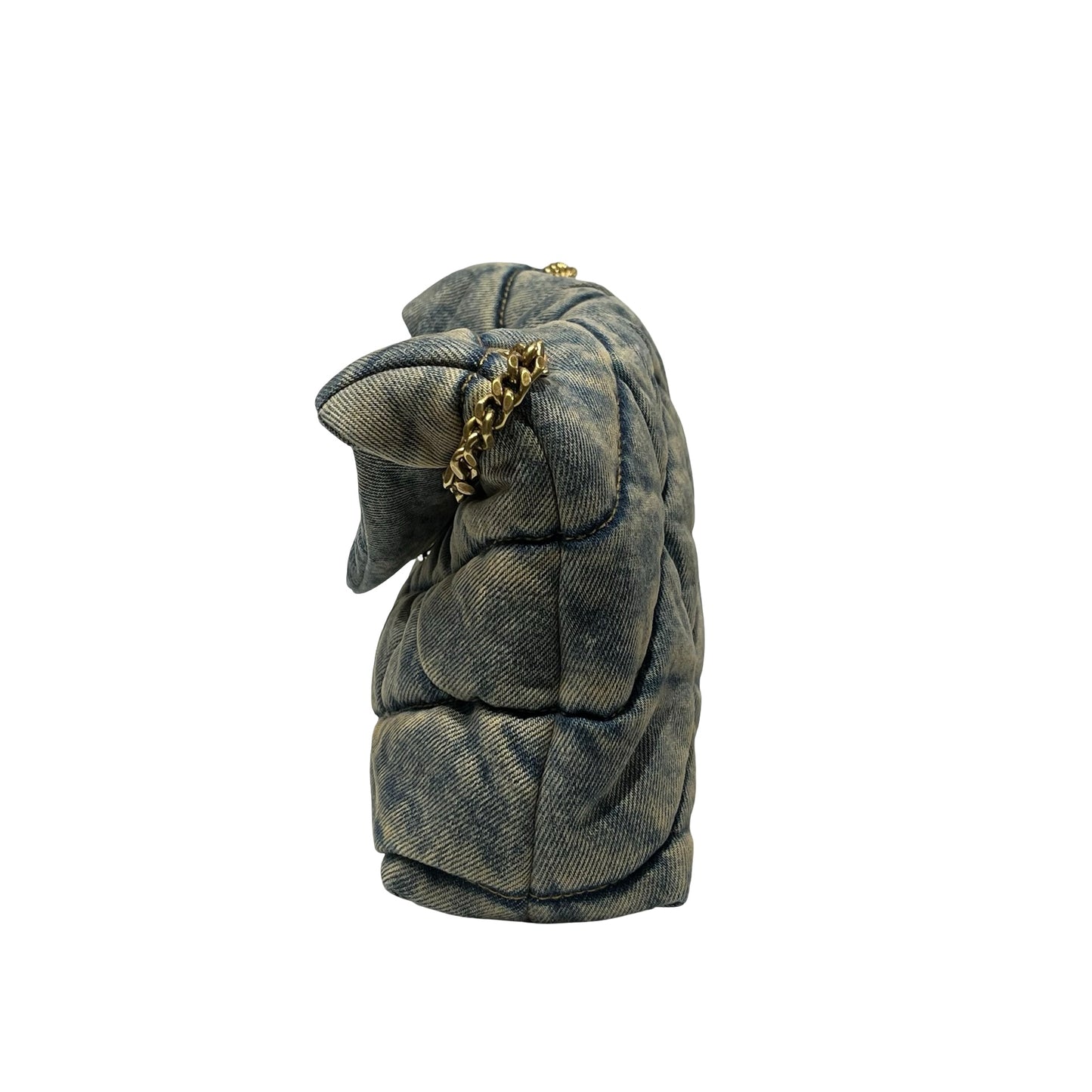 Used Saint Laurent Denim Denim Louloe Puffer Shoulder Bag Blue GHW