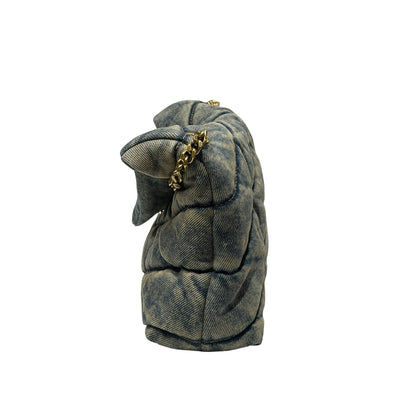 Used Saint Laurent Denim Denim Louloe Puffer Shoulder Bag Blue GHW