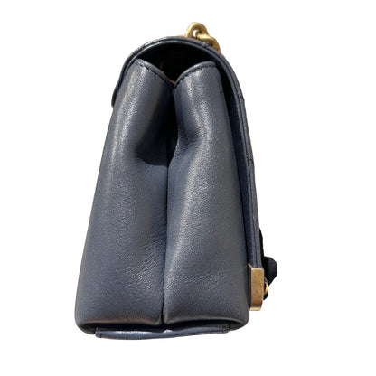 Used CHANEL Sheep Skin Chevron Top Handle Chain Shoulder Bag Navy GHW