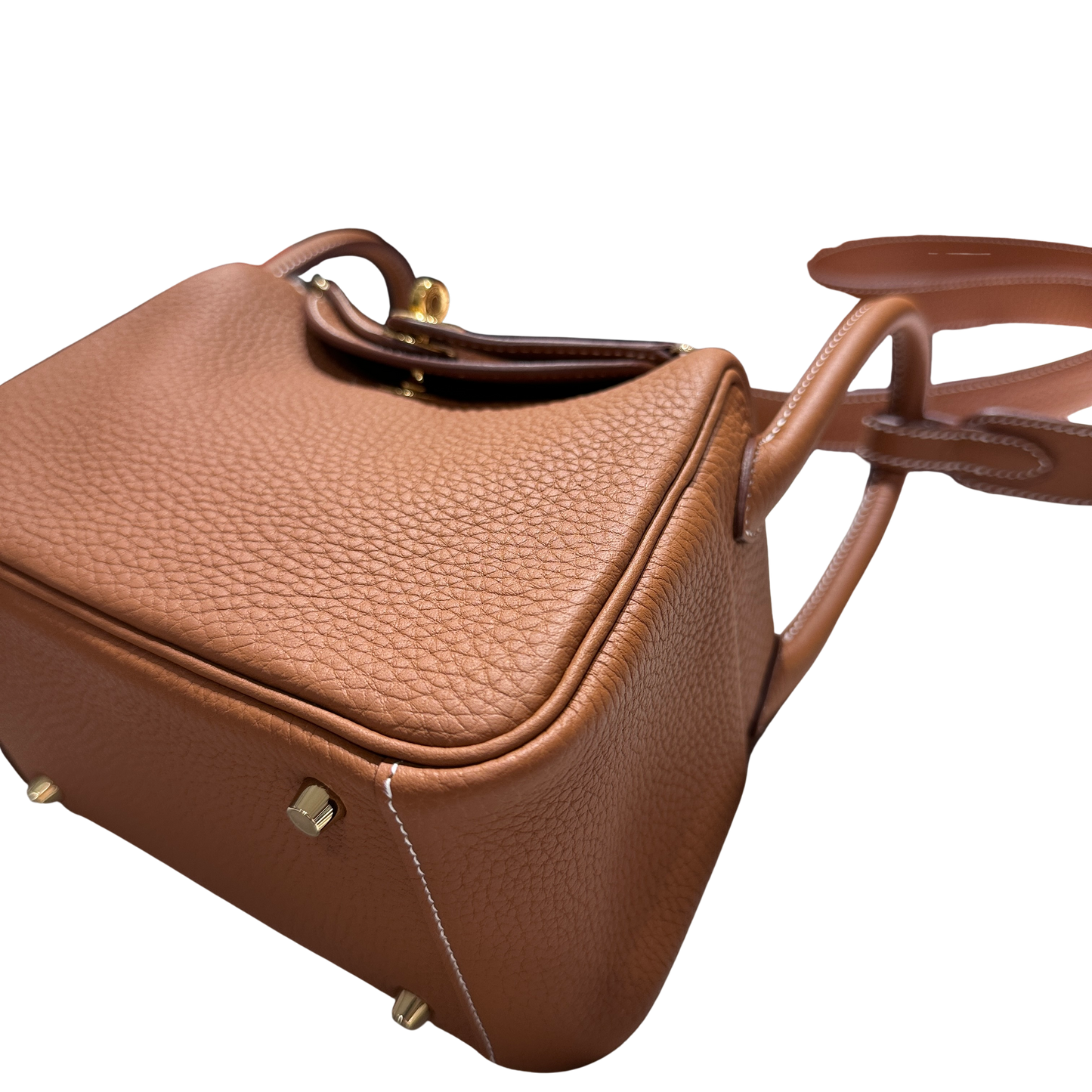 Used HERMES Clemence Leather Lindy Shoulder Bag Brown Gold