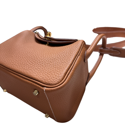 Used HERMES Clemence Leather Lindy Shoulder Bag Brown Gold