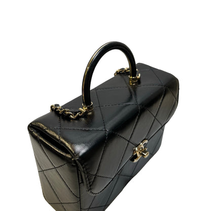 Used CHANEL Quilted Lambskin Mini flap bag with top handle Mini Bag Black Gold tone hardware