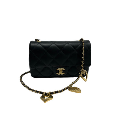 Used CHANEL Quilted Lambskin Mini Flap Bag Chain Shoulder Bag Black GHW