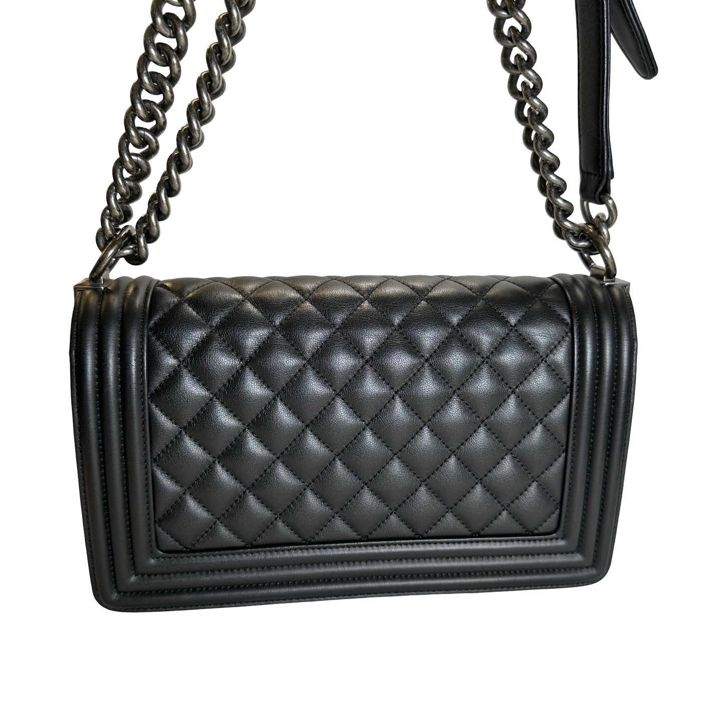 Used CHANEL Matelasse Lambskin Boy Chain shoulder bag Black Silver