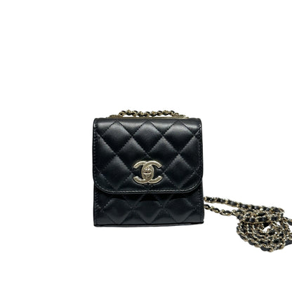 Used CHANEL Lambskin Leather TRENDY CC MINI Cross Body Bag Black GHW