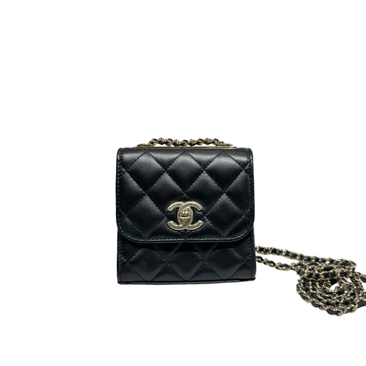 Used CHANEL Lambskin Leather TRENDY CC MINI Cross Body Bag Black GHW