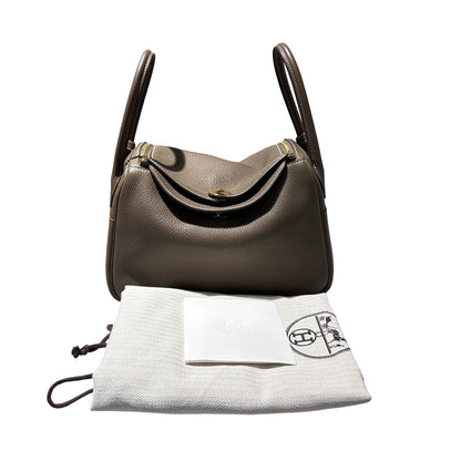 Used HERMÈS Lindy 26 Handbag Etoupe (18) GHW