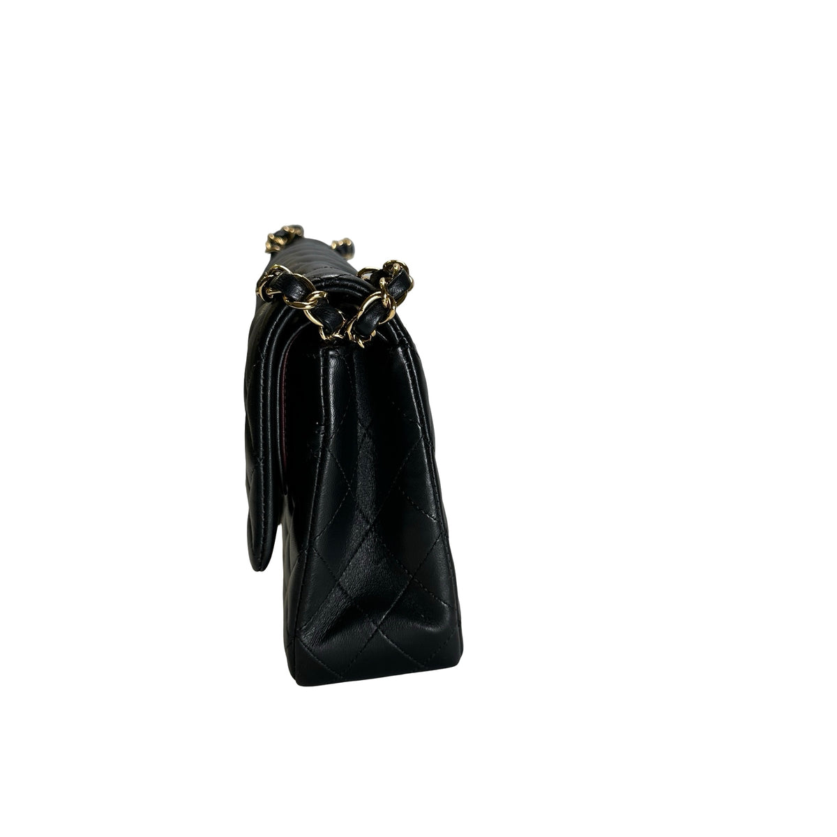 Used CHANEL Quilted Lambskin Classic Flap Chain Shoulder Bag Black Gold