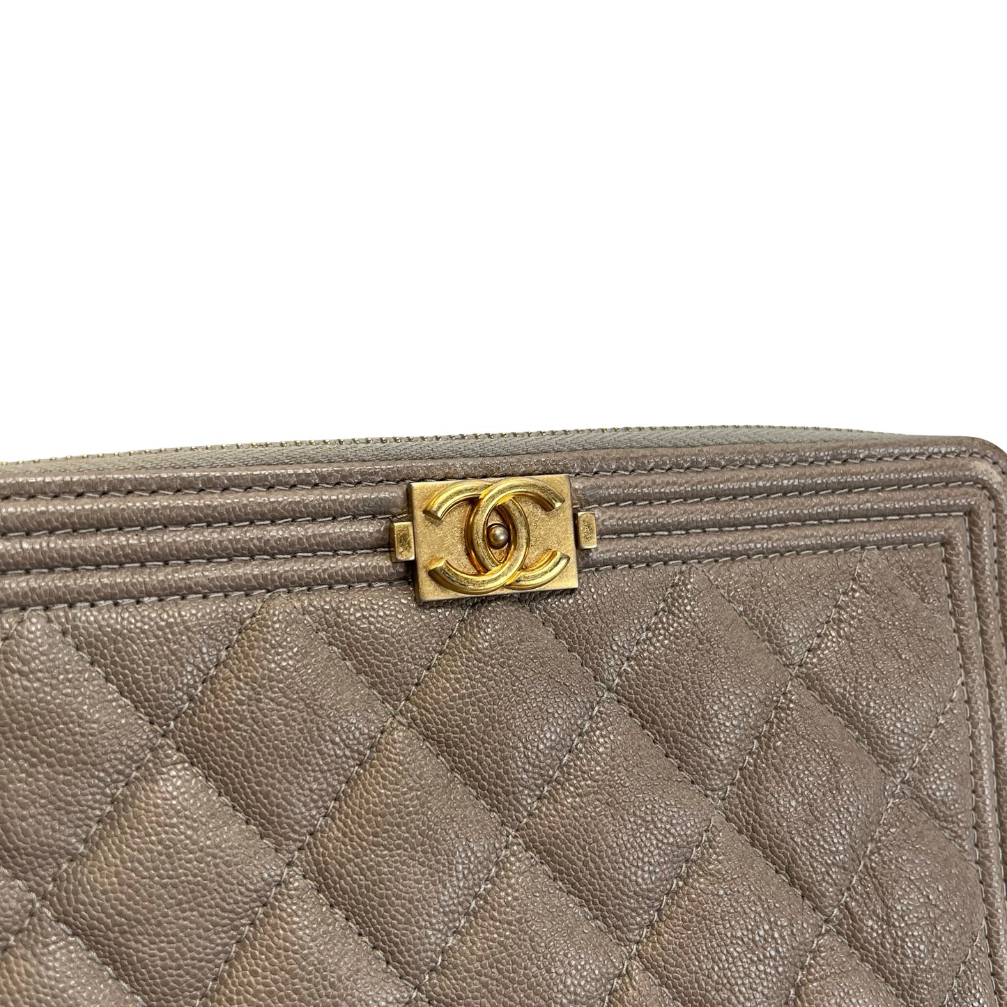 Used CHANEL Quilted Caviar Boy Chanel Zipped Wallet Long wallet Grey Gold