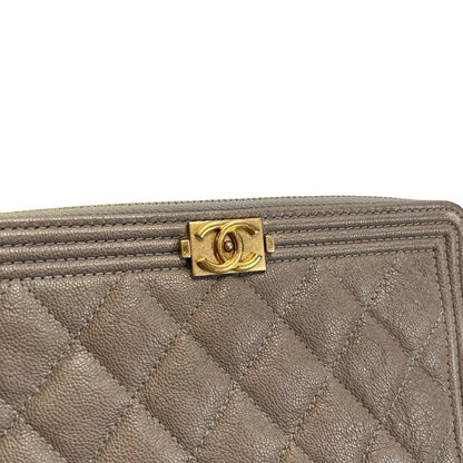 Used CHANEL Quilted Caviar Boy Chanel Zipped Wallet Long wallet Grey Gold