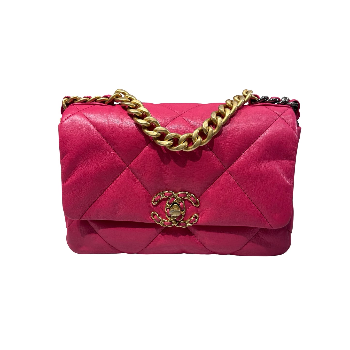 Used CHANEL Lambskin Leather 19 Small Shoulder Bag Pink