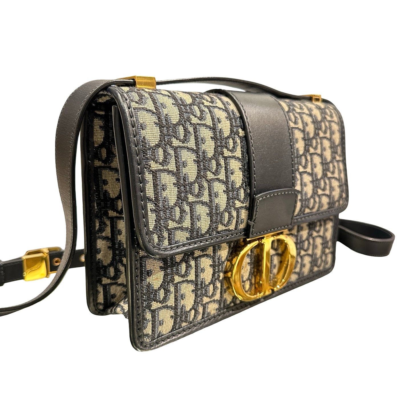 Used DIOR Canvas MONTAIGHE 30 Cross Body Bag Navy Blue GHW
