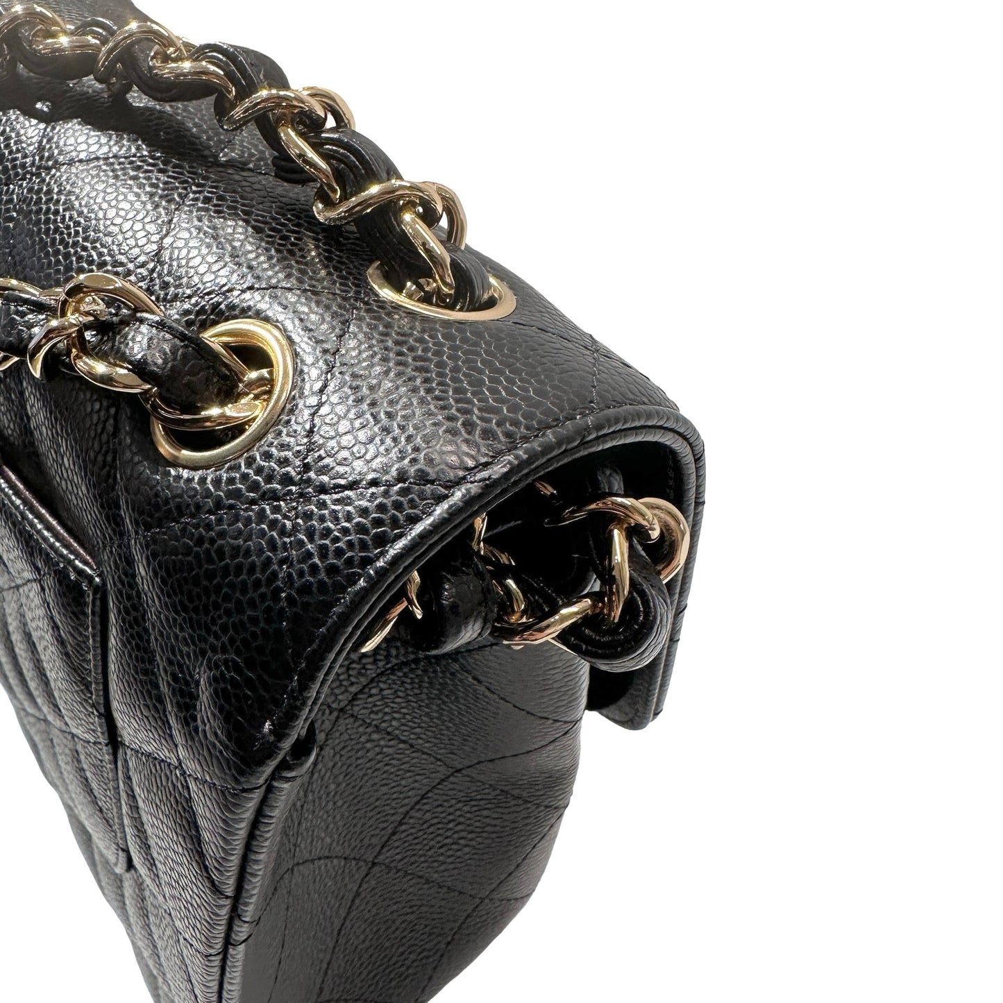 Used CHANEL Calfskin Leather Jumbo Chain Shoulder Bag GHW Black