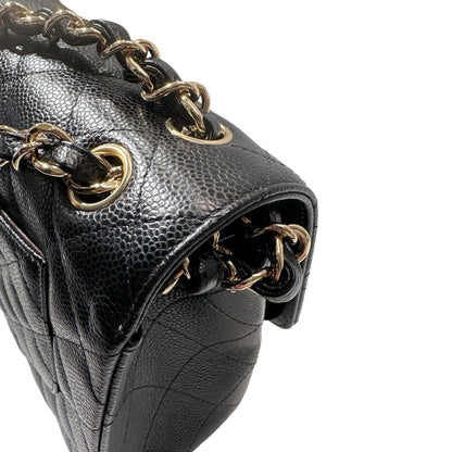 Used CHANEL Calfskin Leather Jumbo Chain Shoulder Bag GHW Black