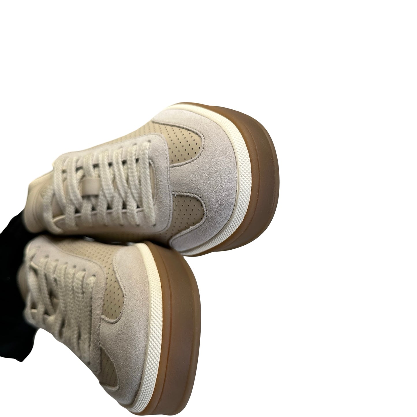 Brand New LORO PIANA SUEDE LEATHER PERFORATED SUEDE LP SNEAKER Sneakers WHITE GUM SOLE