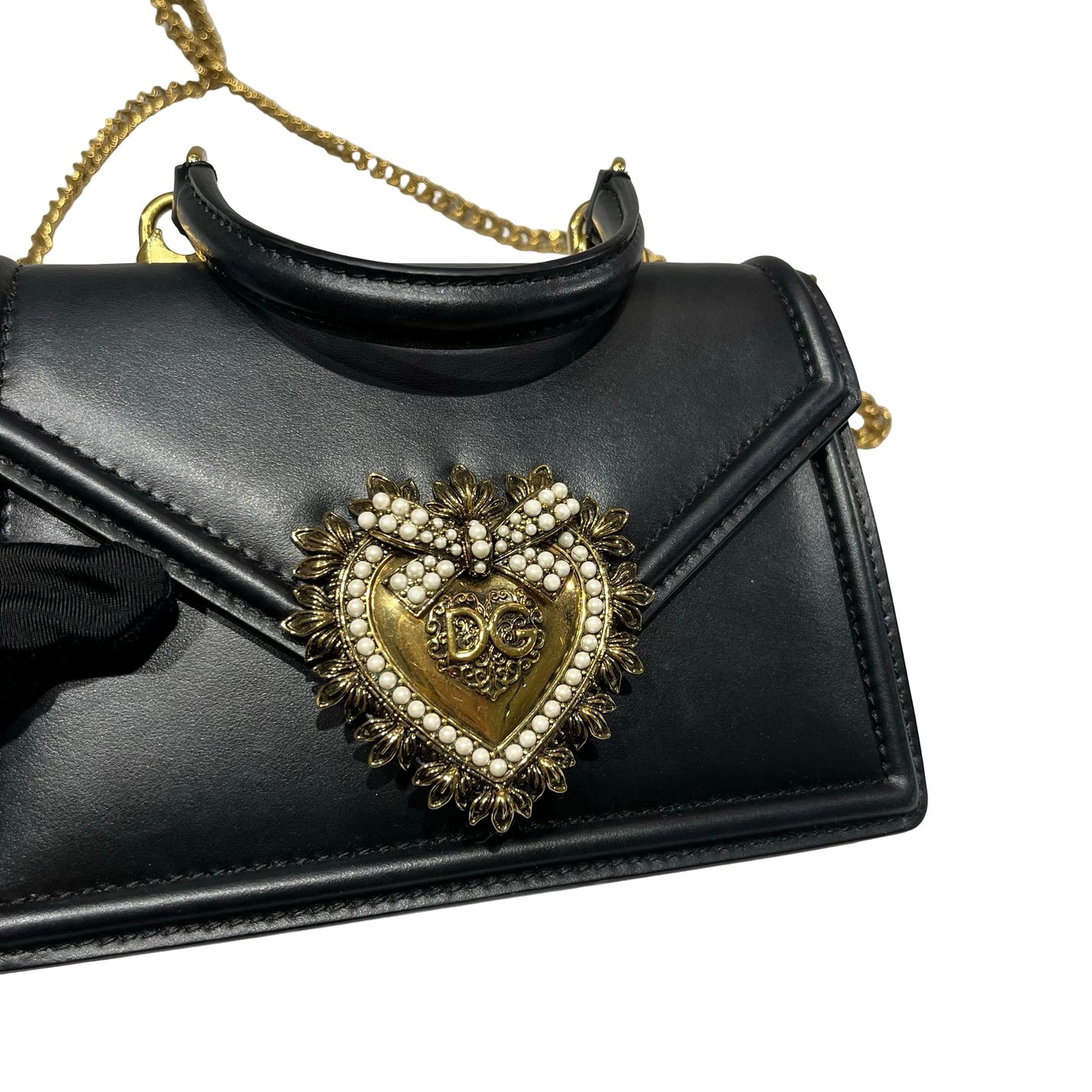 Used DOLCE & GABBANA Calfskin Leather Chain Shoulder Shoulder Bag Black GHW
