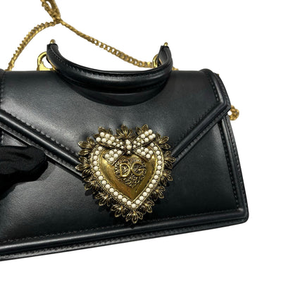 Used DOLCE & GABBANA Calfskin Leather Chain Shoulder Shoulder Bag Black GHW