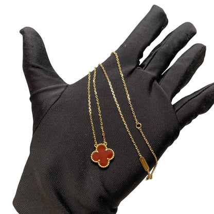 Used VAN CLEEF & ARPELS Carnelian Yellow Gold Vintage Alhambra Pendant Necklace Red Gold