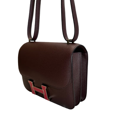 Used HERMES Epsom Mini Constance Crossbody Bag Rouge
