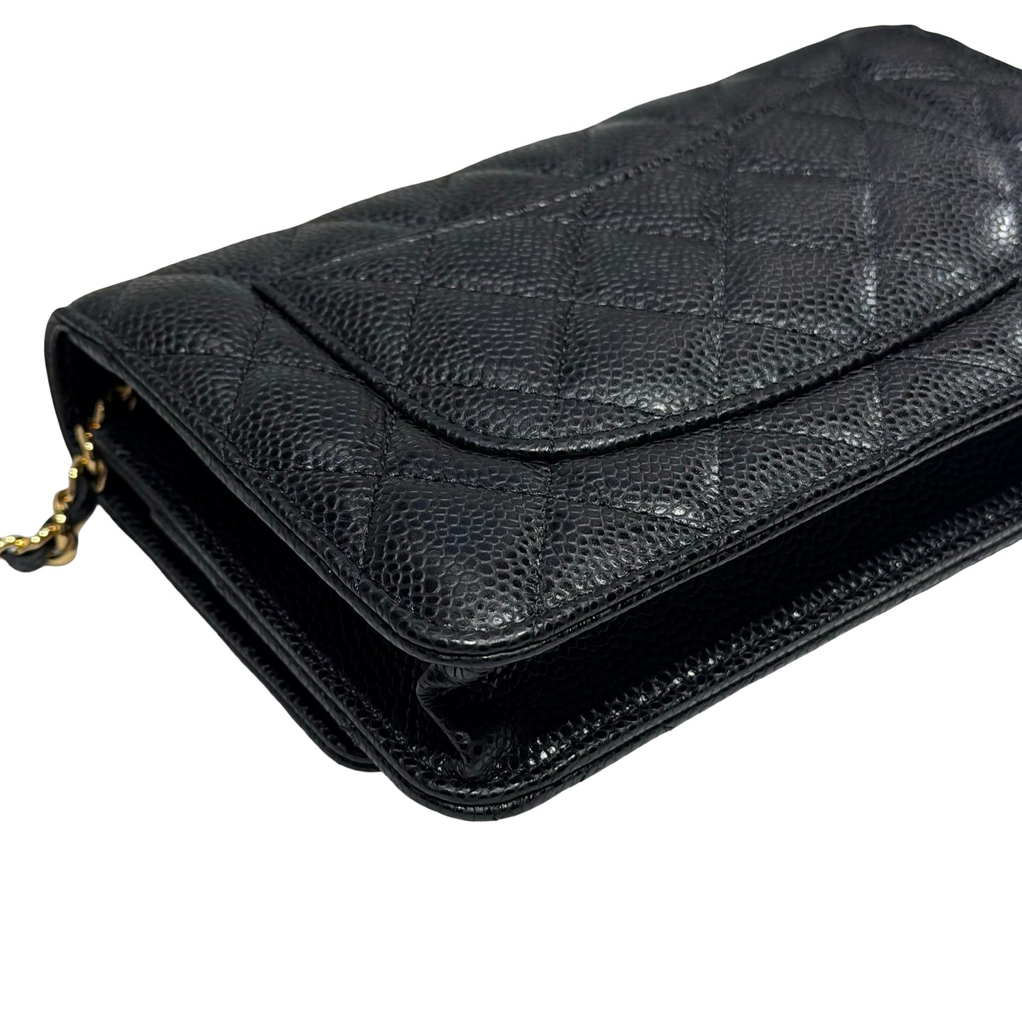 Unused Chanel Calfskin Leather WOC Chain Shoulder Bag Black GHW