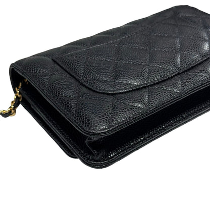 Unused Chanel Calfskin Leather WOC Chain Shoulder Bag Black GHW