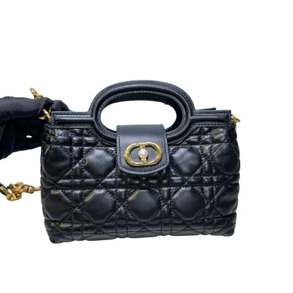 Used Dior Lambskin Leather Jolie Top Handle Cross Body Bag Black GHW
