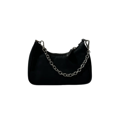 Used PRADA Re-nylon Re-edition 2005 Chain Shoulder Bag Black PHW