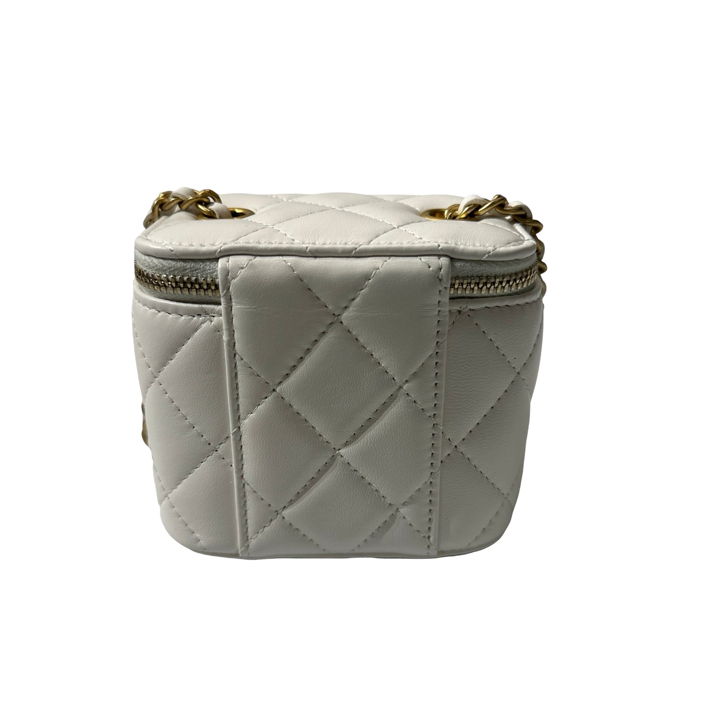 Used CHANEL Lambskin Leather Vanity Case White GHW