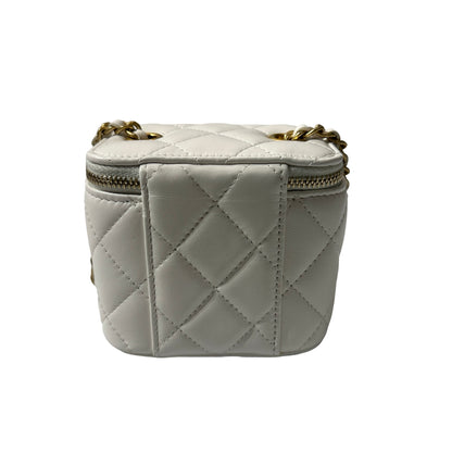 Used CHANEL Lambskin Leather Vanity Case White GHW