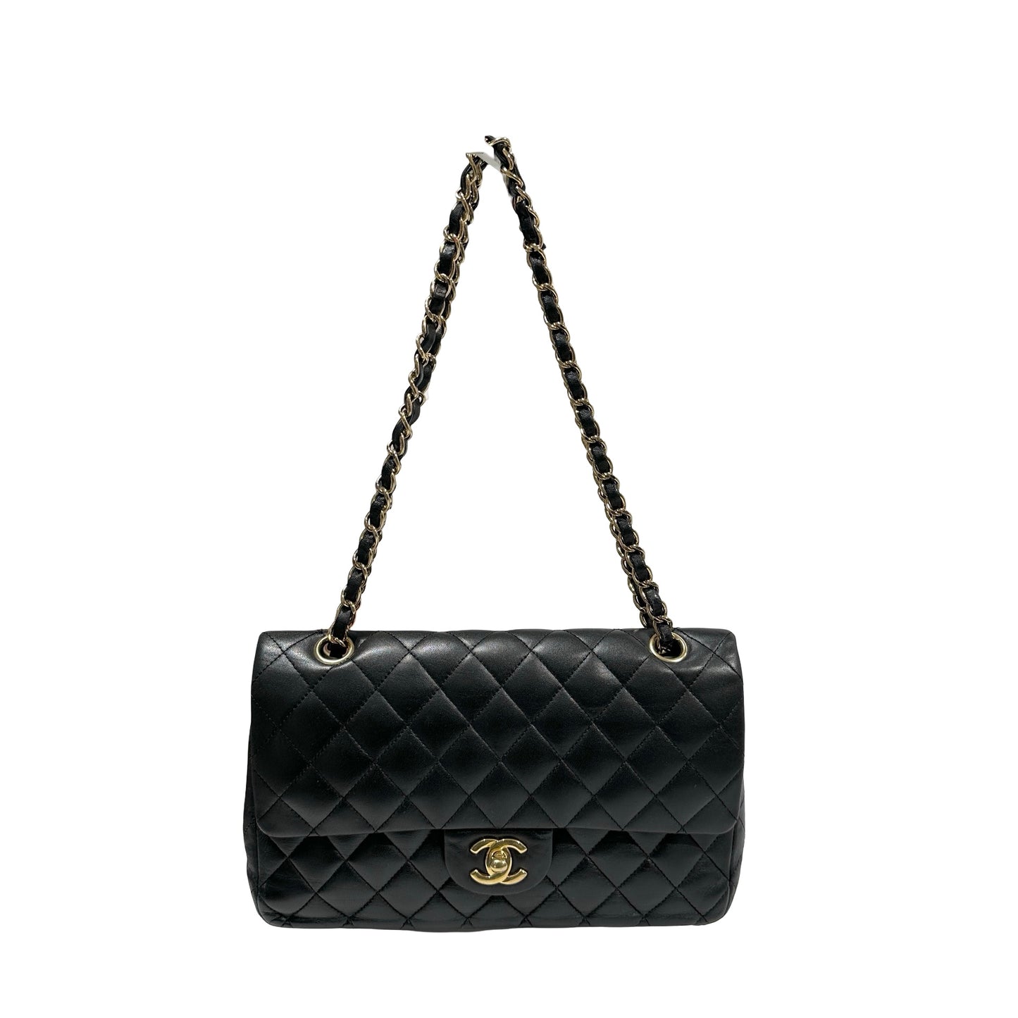 Used Chanel Calfskin Leather CF 25 Shoulder Bag Black GHW