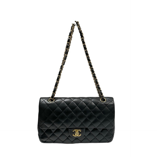 Used Chanel Calfskin Leather CF 25 Shoulder Bag Black GHW