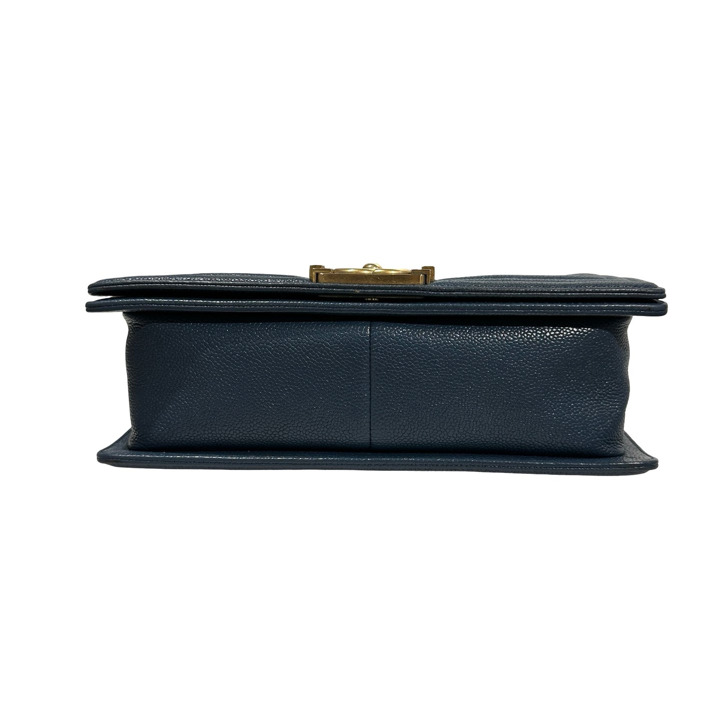 Used Chanel Calfskin Leather Boy 25 Shoulder Bag GHW Blue