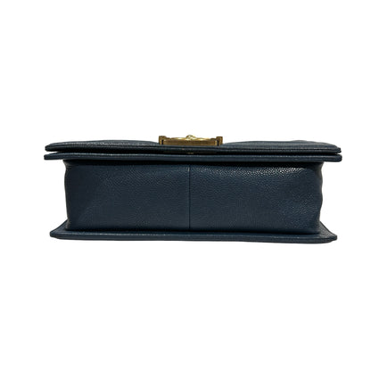 Used Chanel Calfskin Leather Boy 25 Shoulder Bag GHW Blue