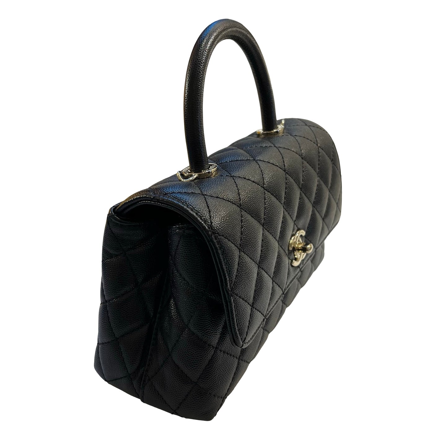 Used CHANEL Calfskin Leather Coco Handle small Handbag Black PHW