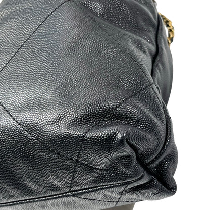 Used CHANEL Calfskin Leather Mini 22 Bucket Bag Black GHW