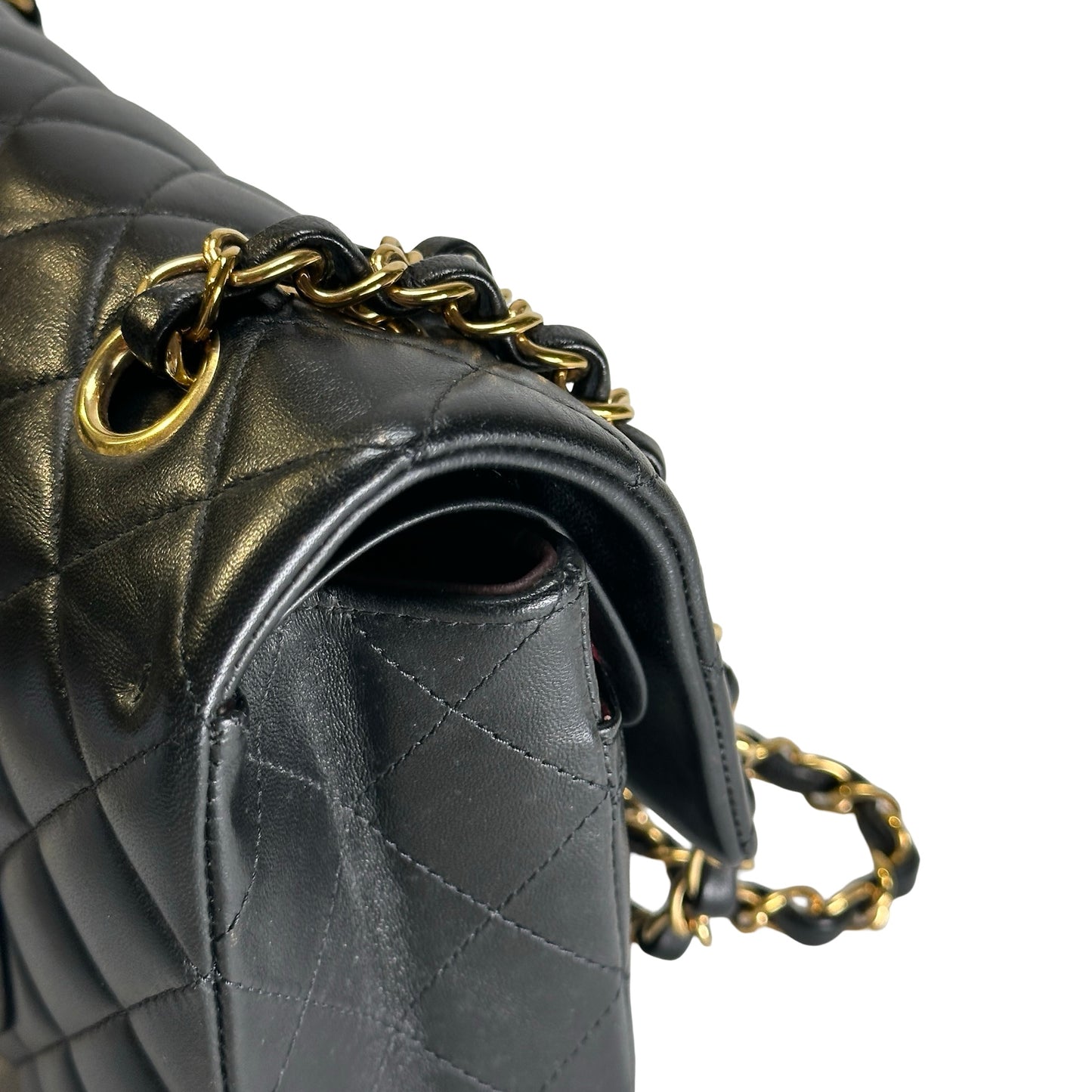 Used CHANEL Quilted Lambskin CF25 Shoulder Bag Black Gold