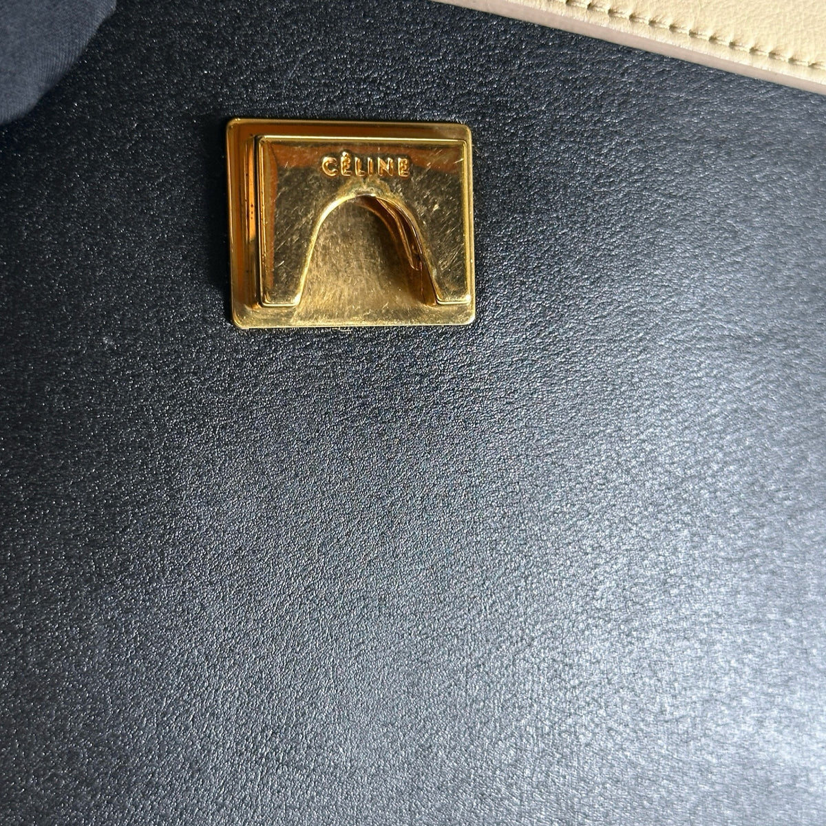 Used CELINE Leather Belt Bag Handbag Black Beige