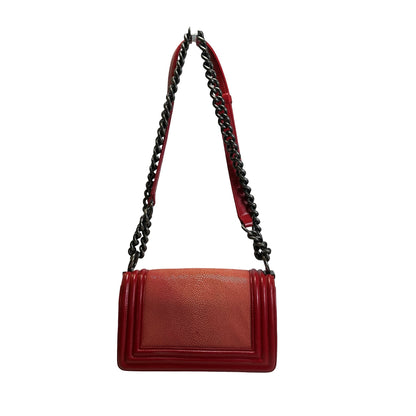 Used CHANEL Stingray Leather Boy Crossbody Bag Red