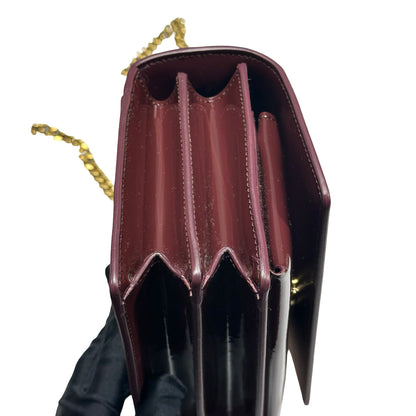 New SAINT LAURENT Patent Leather Small Sunset Chain Shoulder Bag Burgundy