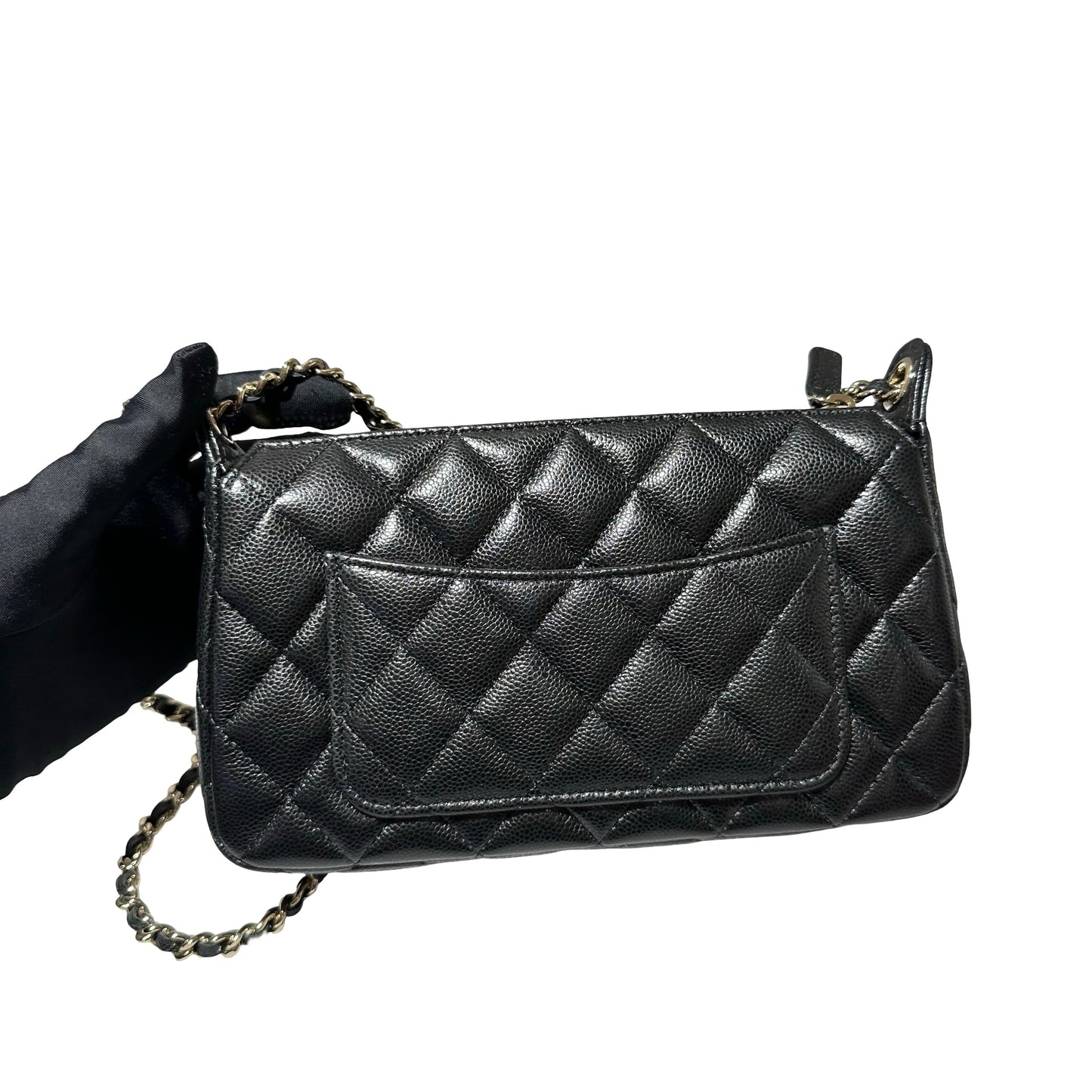 New CHANEL Calfskin Leather Cross Body Bag Black GHW