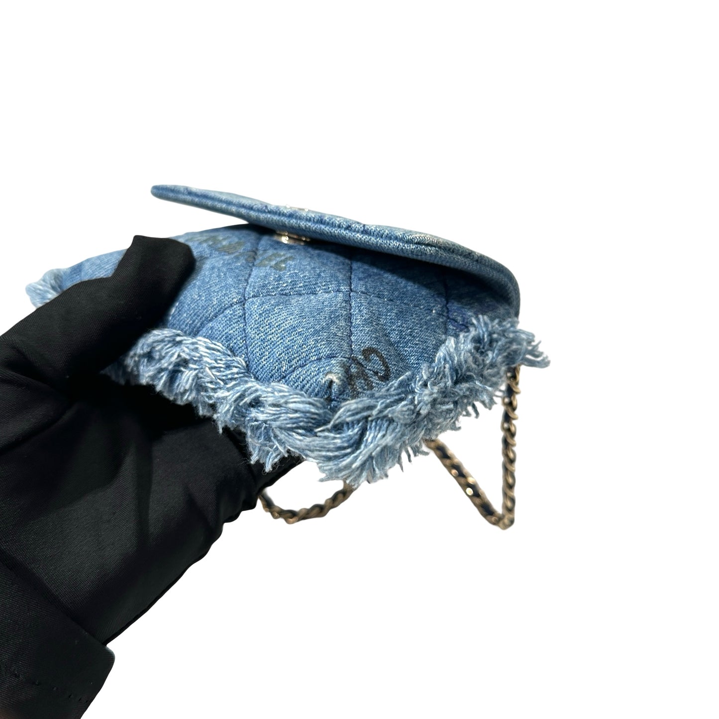 Used CHANEL Cross Body Bag Denim blue GHW