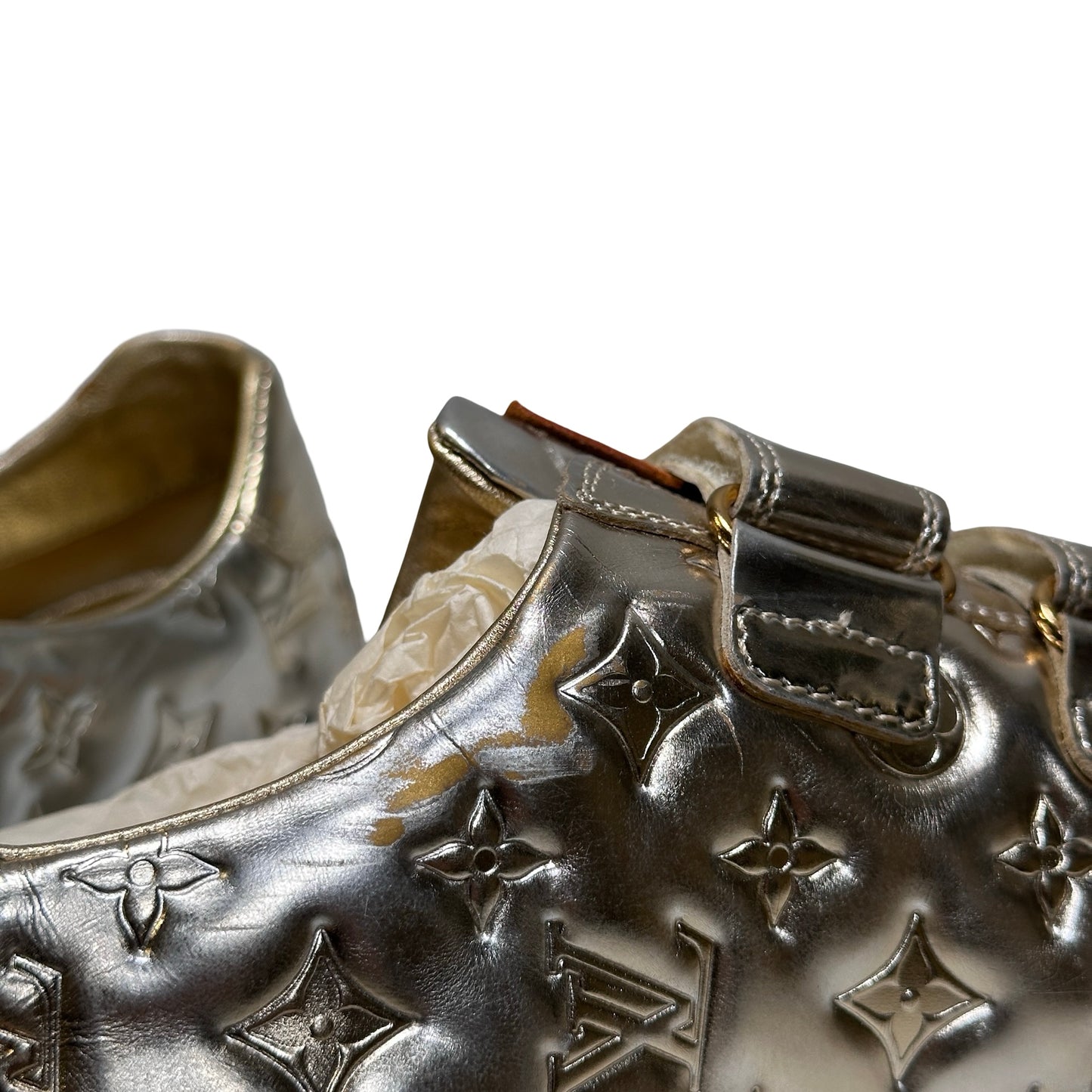 Used LOUIS VUITTON Calfskin Leather Monogram Shoes Gold