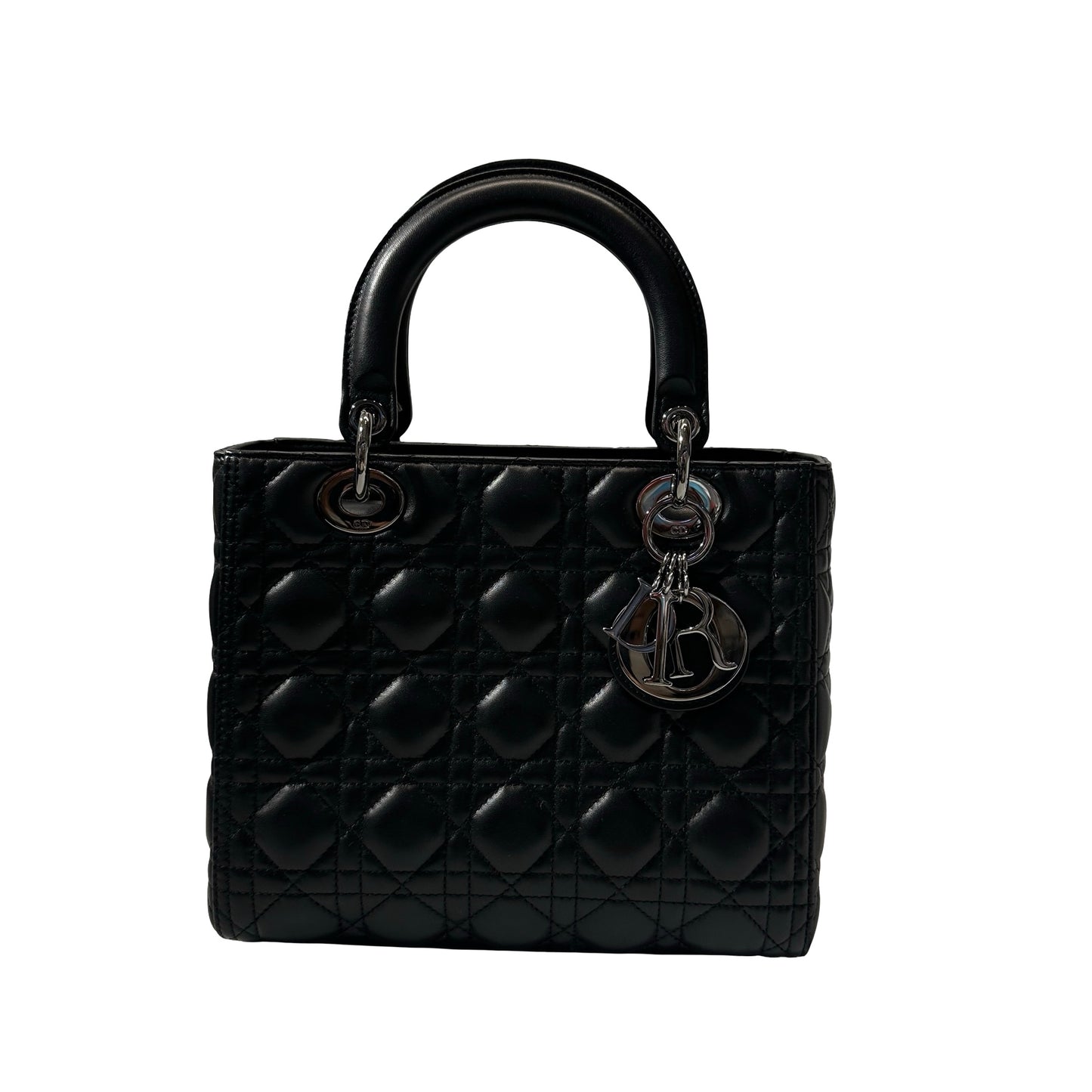 Used DIOR Lambskin Leather Lady Dior Medium Handbag Black