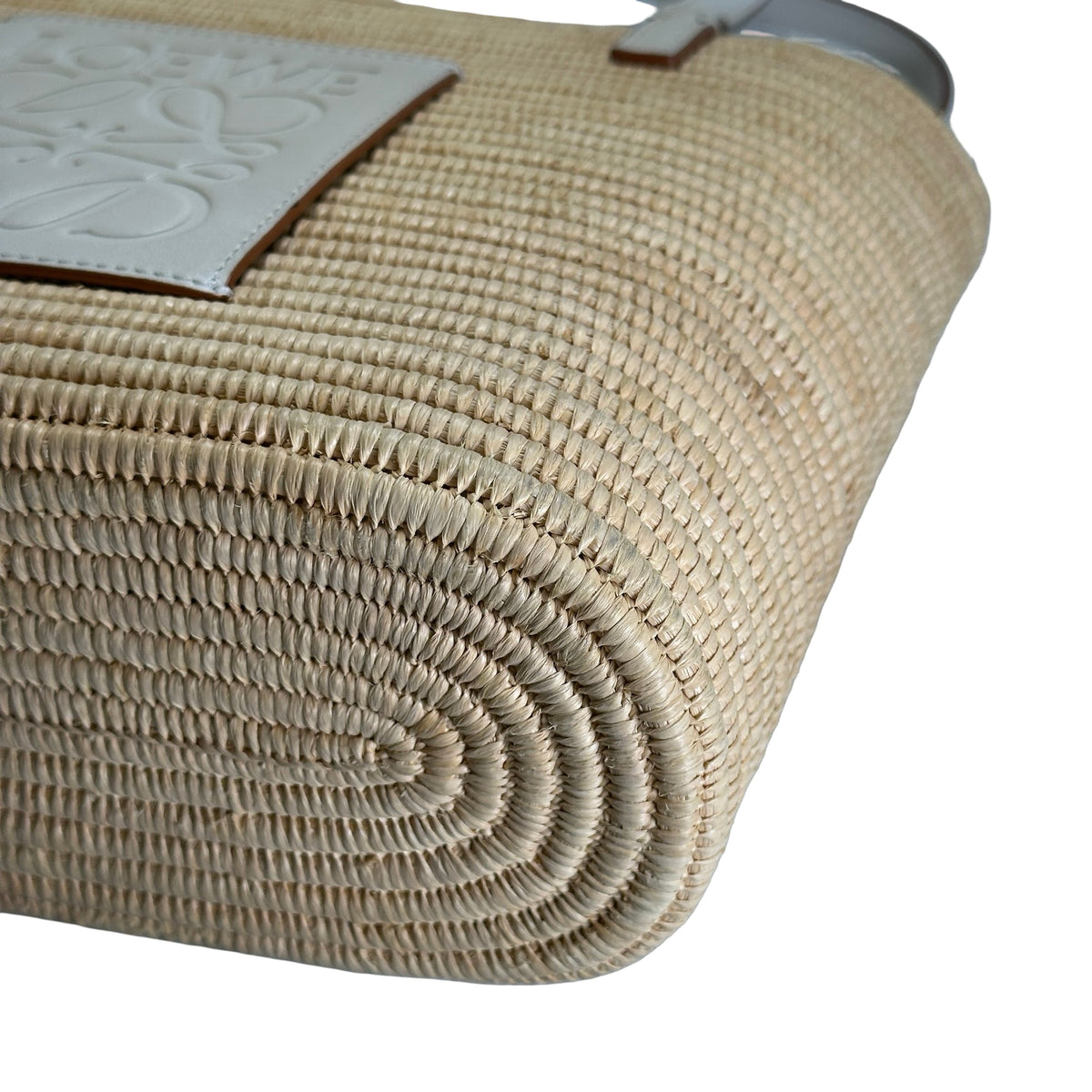 Used LOEWE Raffia Calfskin Square Basket Basket Bag Natural White
