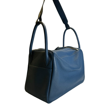 Used HERMES Leather Togo Lindy Handbag Blue PHW