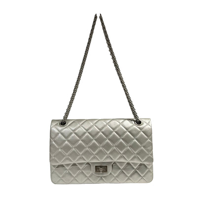 CHANEL SILVER PHW 2.55 DOUBLE FLAP BAG MEDIUM [3000275]