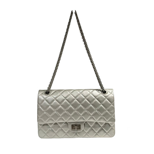 CHANEL SILVER PHW 2.55 DOUBLE FLAP BAG MEDIUM [3000275]