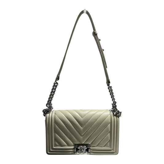 CHANEL BOY 25 GREY CALF SKIN [3000531]